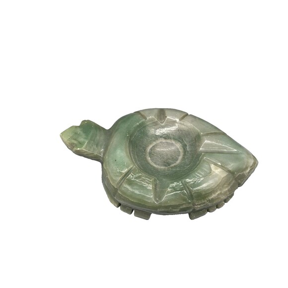 Vintage Hand Carved Jade? Green Turtle Ashtray Trinket Dish Handmade Nice - Picture 2 of 6